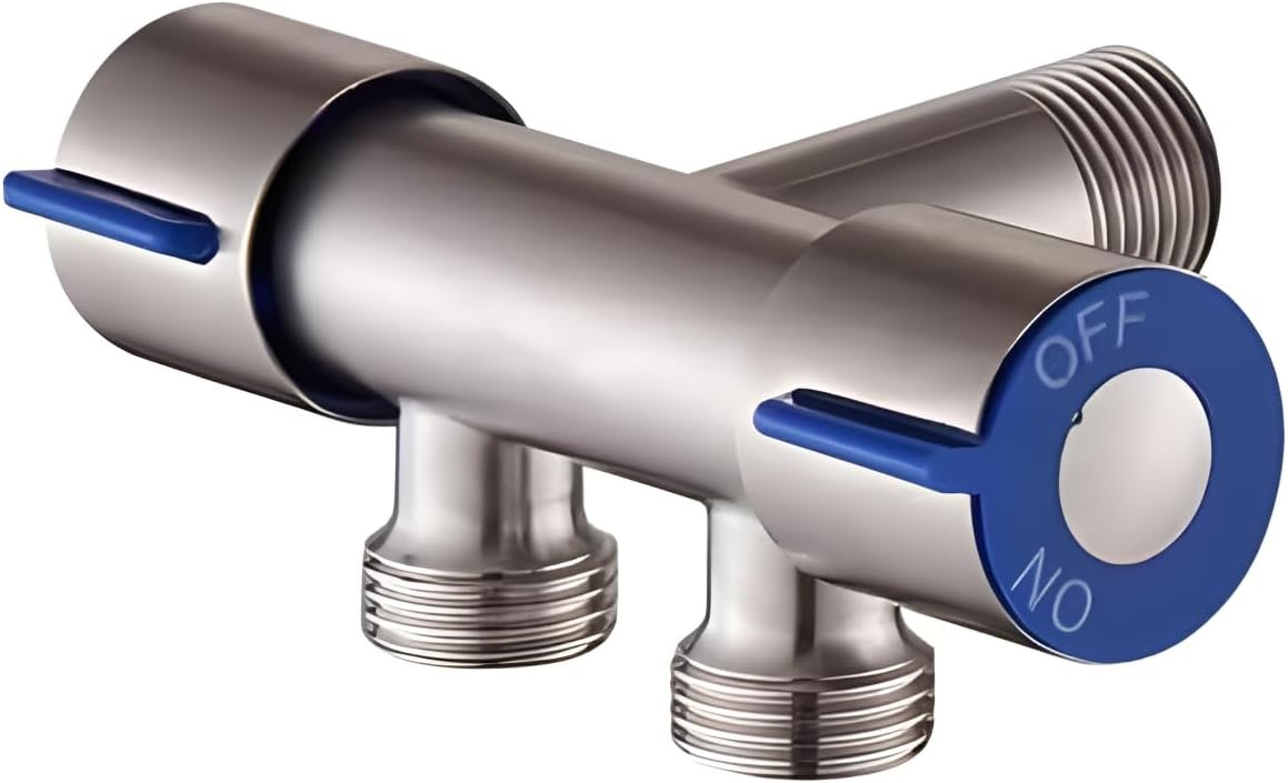 Válvula Registro T Dupla Saída Aço Inox SUS304 Escovado, Adaptador 1/2" com Controle Independente para Ducha Higiênica e Banheiro - Imagem 2