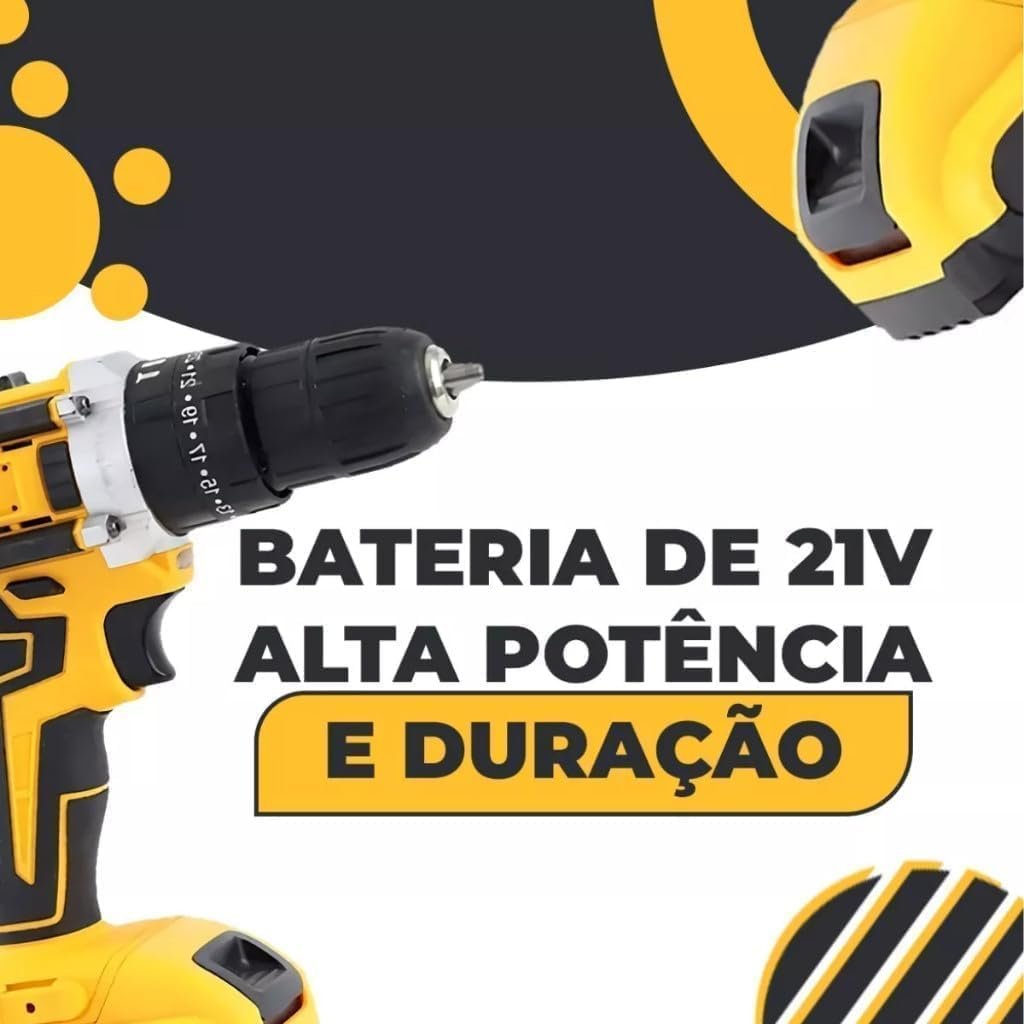 Furadeira e Parafusadeira de Impacto Sem Fio 21V com LED, 2 Baterias Recarregáveis Bivolt e 32 Acessórios - Maleta Completa para Uso Profissional e Doméstico - Imagem 8