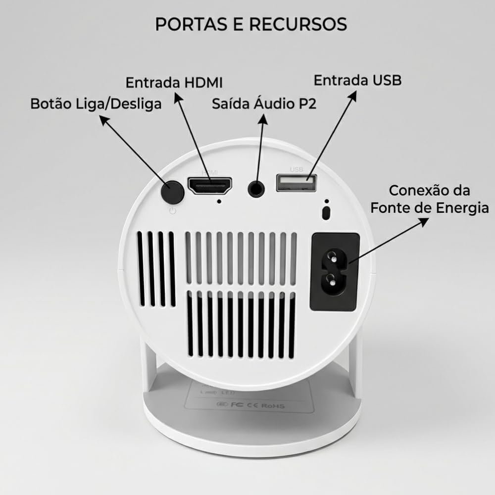 Mini Projetor Portátil Wi-Fi 6, Full HD 1080p Compatível 4K Bluetooth 5.0 Giro de 180 ° Projeção até 130” Android 11 Ideal para Séries Jogos e Filmes - Imagem 5