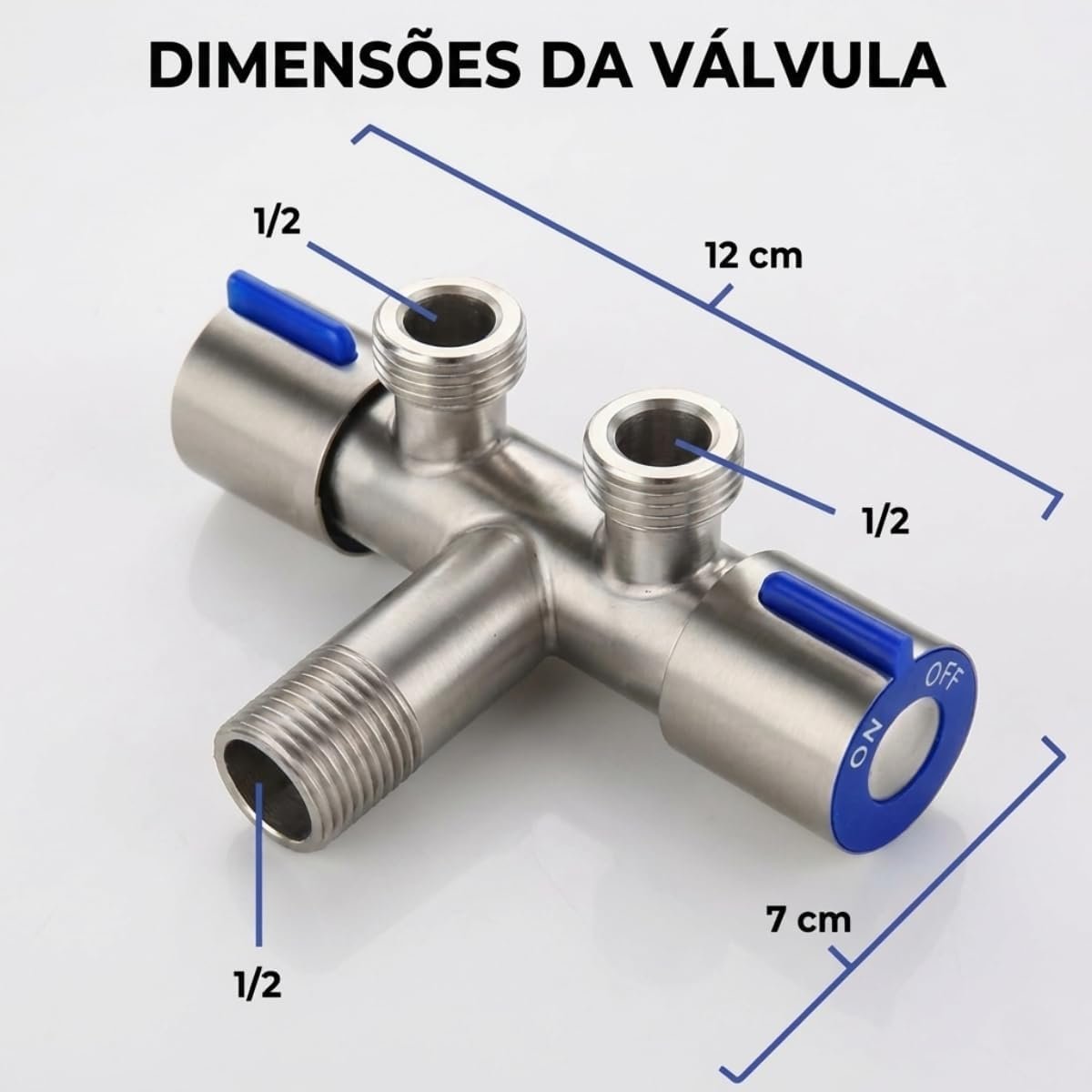 Válvula Registro T Dupla Saída Aço Inox SUS304 Escovado, Adaptador 1/2" com Controle Independente para Ducha Higiênica e Banheiro - Imagem 8