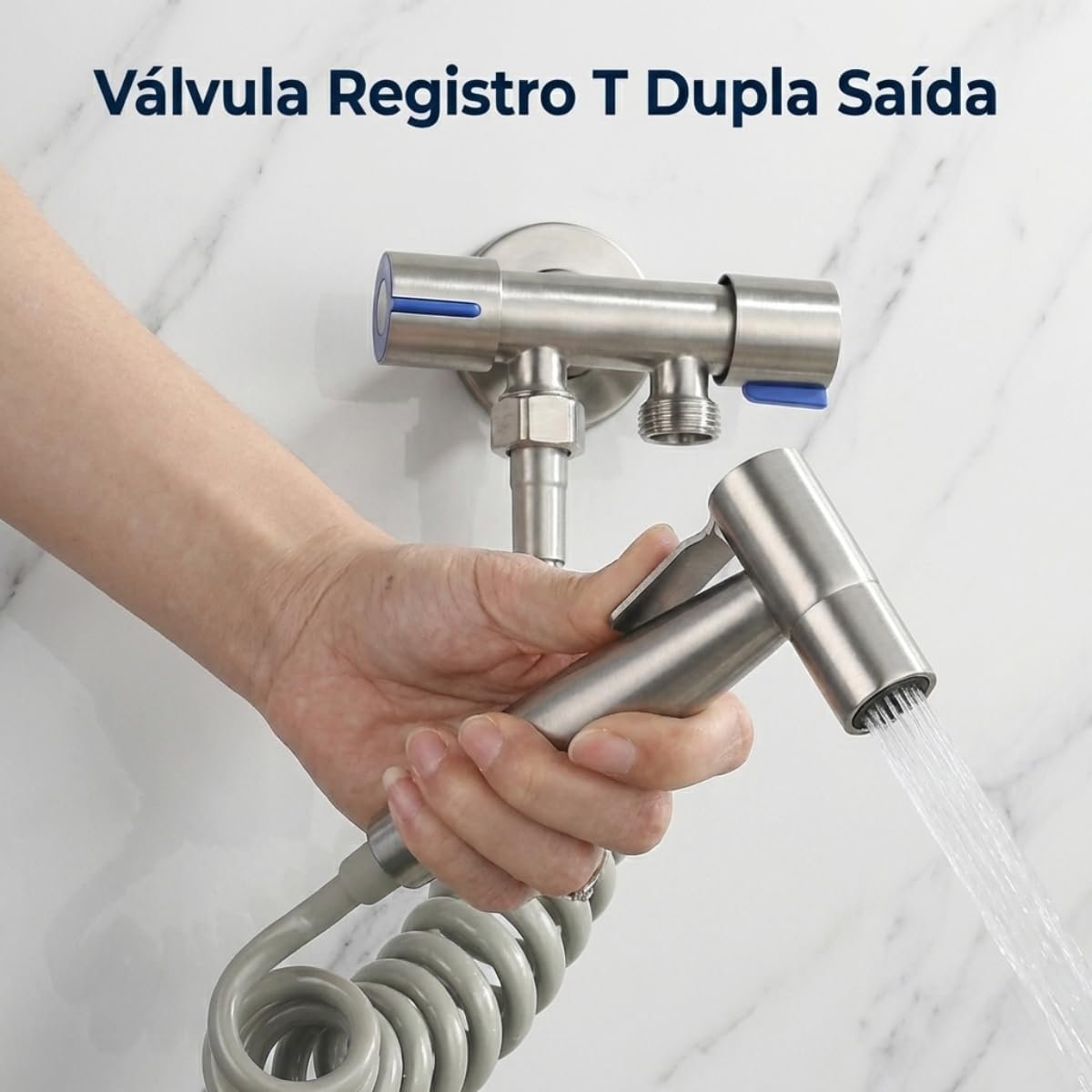 Válvula Registro T Dupla Saída Aço Inox SUS304 Escovado, Adaptador 1/2" com Controle Independente para Ducha Higiênica e Banheiro - Imagem 10