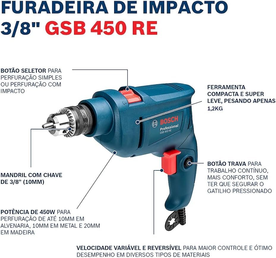 Bosch Furadeira de Impacto GSB 450 RE 450W 220V - Imagem 6