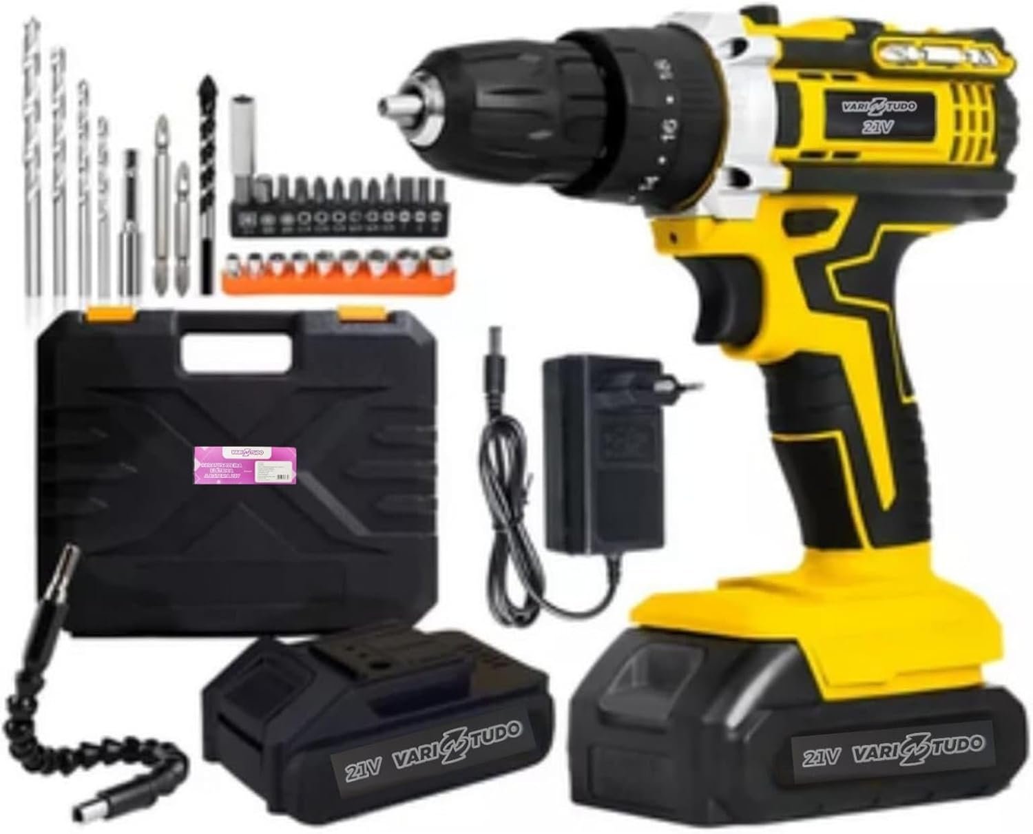 Furadeira e Parafusadeira de Impacto Sem Fio 21V com LED, 2 Baterias Recarregáveis Bivolt e 32 Acessórios - Maleta Completa para Uso Profissional e Doméstico - Imagem 2