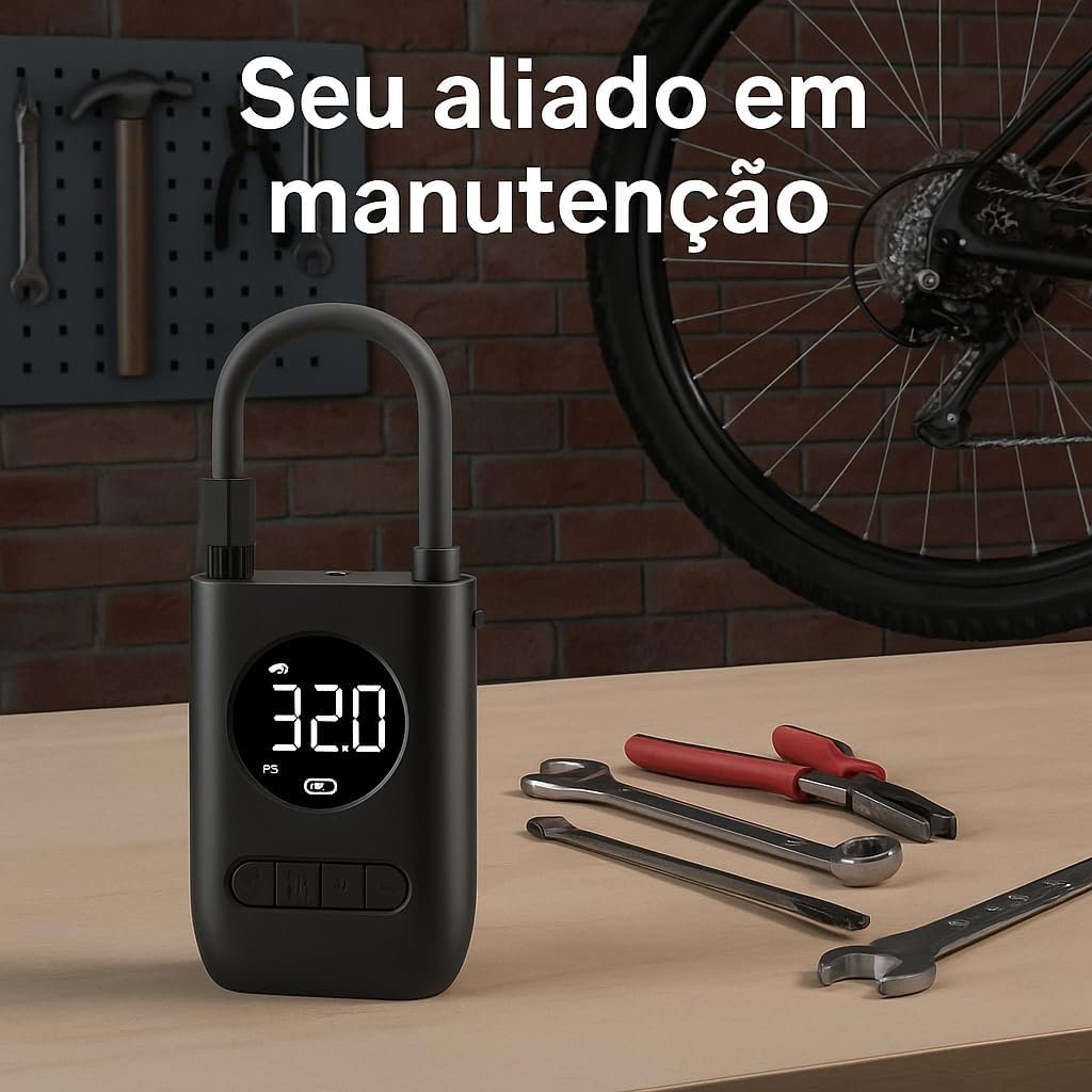 Calibrador Compressor Bomba De Ar Portátil Digital Mini Com Lanterna LED para Encher Pneus de Carro, Moto, Bike, Bicicleta, Bola e Piscina Inflável - Imagem 6