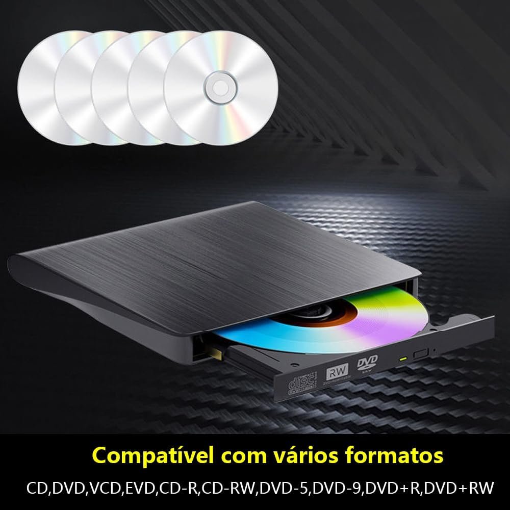 Gravador DVD Externo USB 3.0, Leitor Portátil Slim para PC e Notebook, Preto - Imagem 5