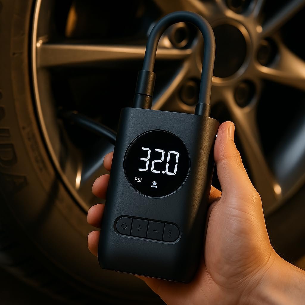 Calibrador Compressor Bomba De Ar Portátil Digital Mini Com Lanterna LED para Encher Pneus de Carro, Moto, Bike, Bicicleta, Bola e Piscina Inflável - Imagem 7