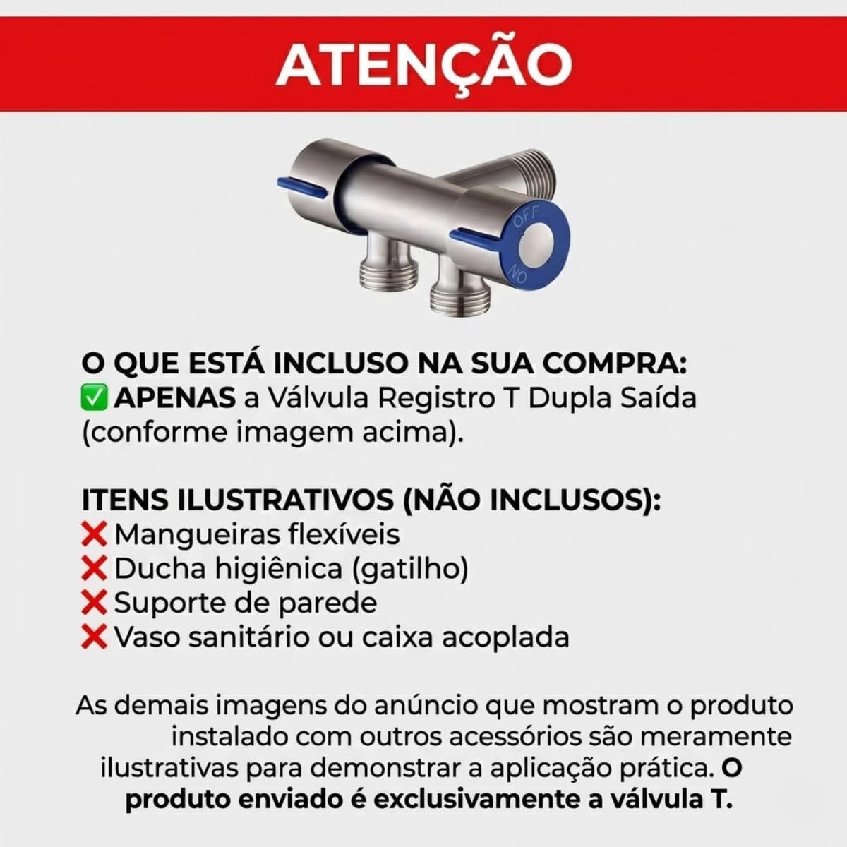 Válvula Registro T Dupla Saída Aço Inox SUS304 Escovado, Adaptador 1/2" com Controle Independente para Ducha Higiênica e Banheiro - Imagem 7