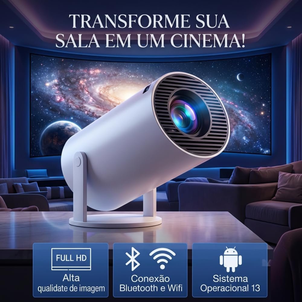 Mini Projetor Portátil Wi-Fi 6, Full HD 1080p Compatível 4K Bluetooth 5.0 Giro de 180 ° Projeção até 130” Android 11 Ideal para Séries Jogos e Filmes - Imagem 3