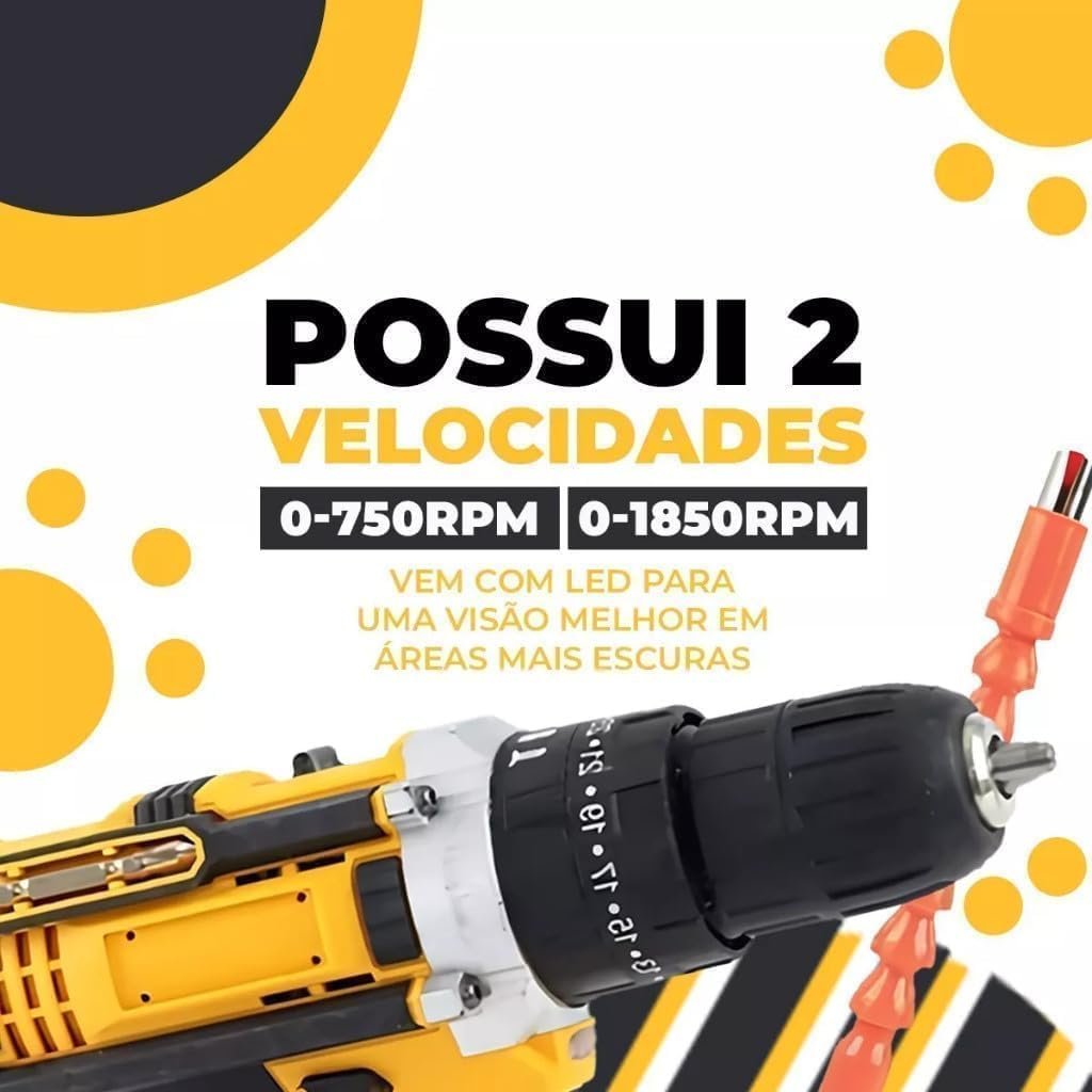 Furadeira e Parafusadeira de Impacto Sem Fio 21V com LED, 2 Baterias Recarregáveis Bivolt e 32 Acessórios - Maleta Completa para Uso Profissional e Doméstico - Imagem 7