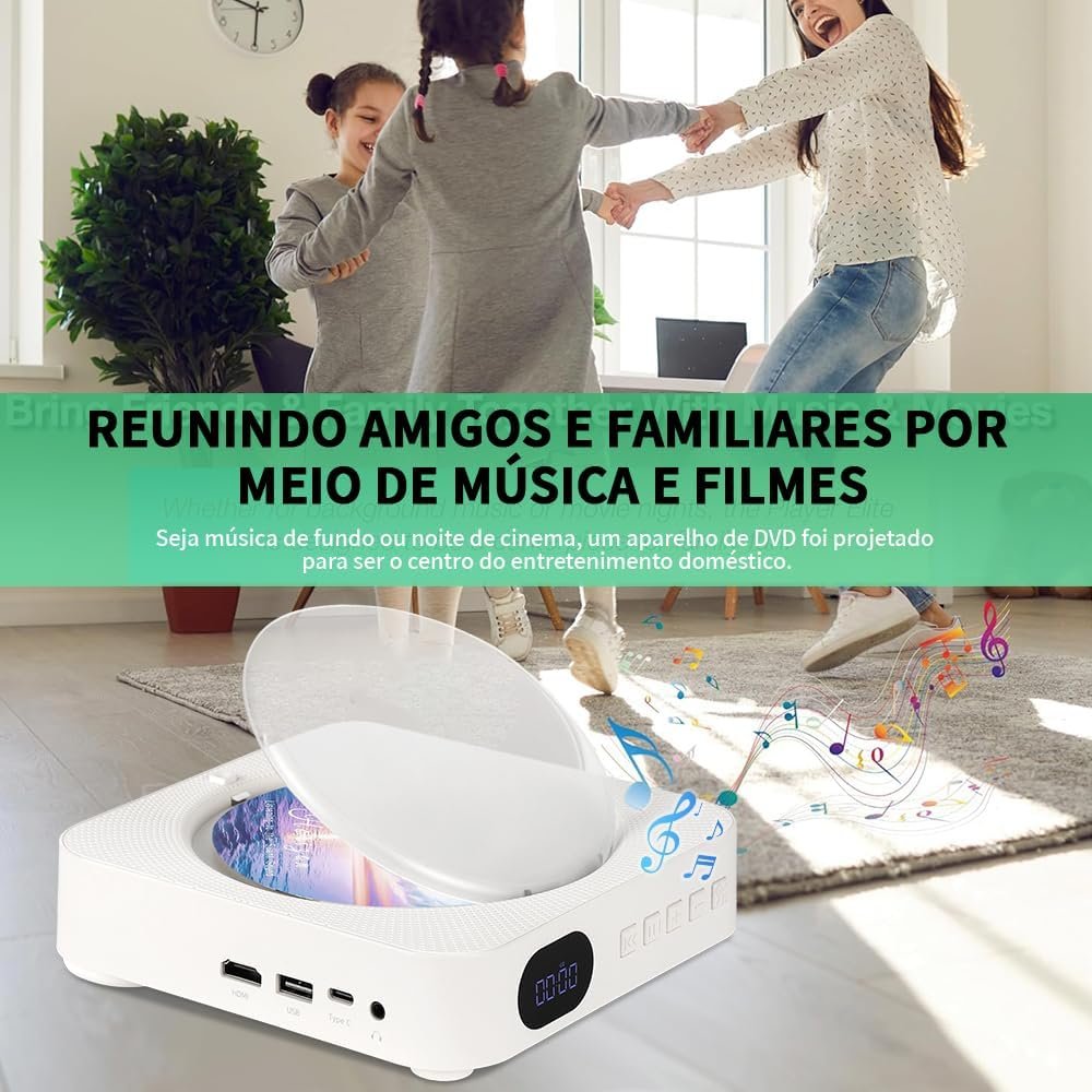 100-220V, Leitor de CD/DVD Multifuncional, CD Player Portatil, Suporta Saída HDMI HD 1080P, DVD Player HDMI, Alto-Falantes Integrados - Imagem 5