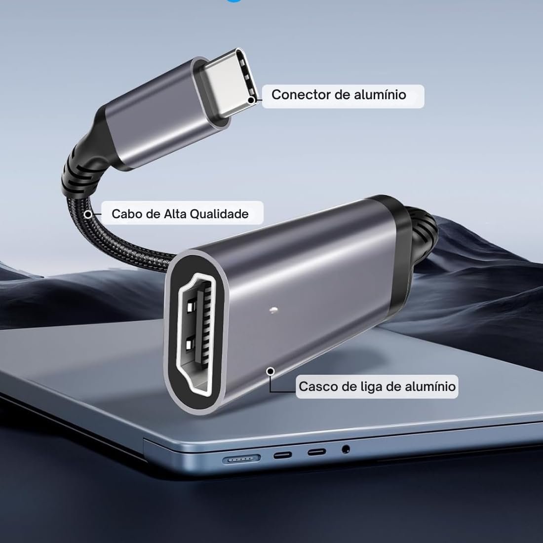 Adaptador de Alumínio Tipo-C para HDMI 4K (60Hz) - Para MacBook Pro/Air, iPad Pro/Air, Mac Mini, iMac (M1/M2) (Cinza Espacial) - Premium - Imagem 4