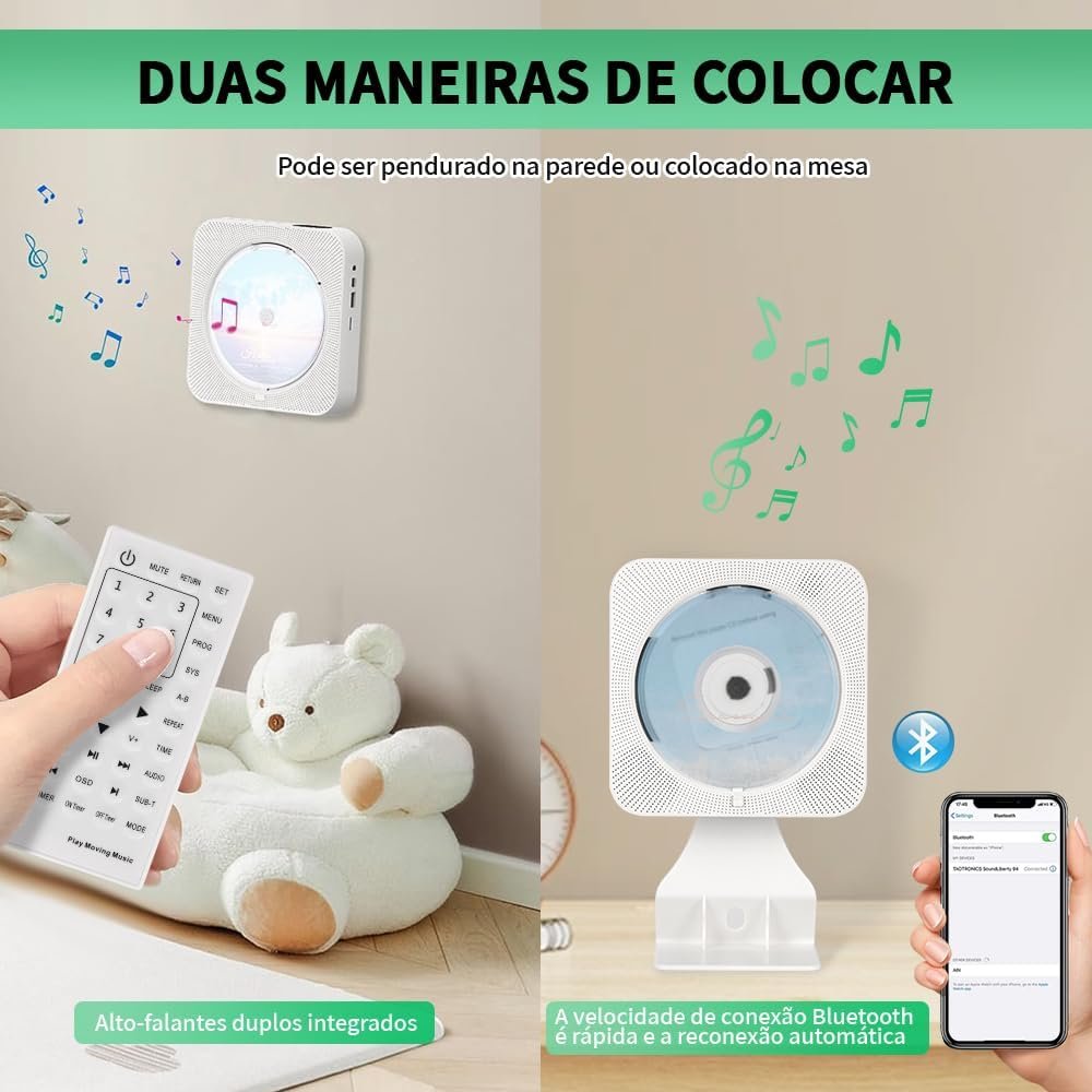 100-220V, Leitor de CD/DVD Multifuncional, CD Player Portatil, Suporta Saída HDMI HD 1080P, DVD Player HDMI, Alto-Falantes Integrados - Imagem 6