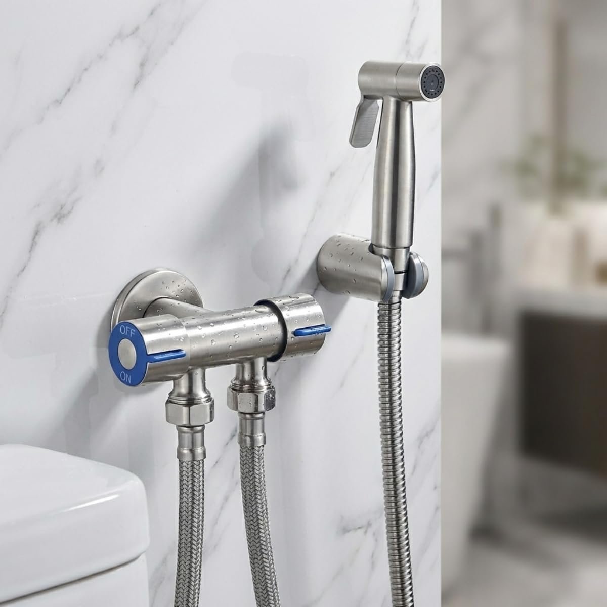 Válvula Registro T Dupla Saída Aço Inox SUS304 Escovado, Adaptador 1/2" com Controle Independente para Ducha Higiênica e Banheiro - Imagem 3