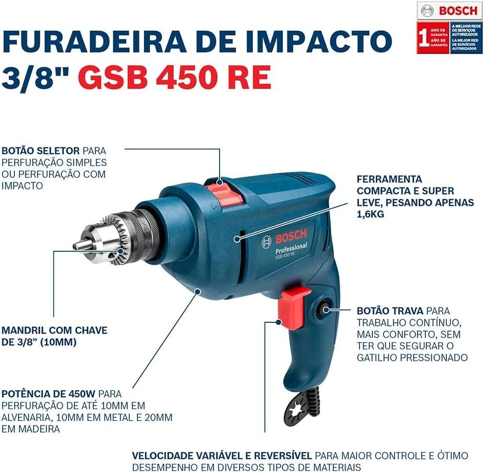 Bosch Furadeira de Impacto GSB 450 RE 450W 127V - Imagem 7