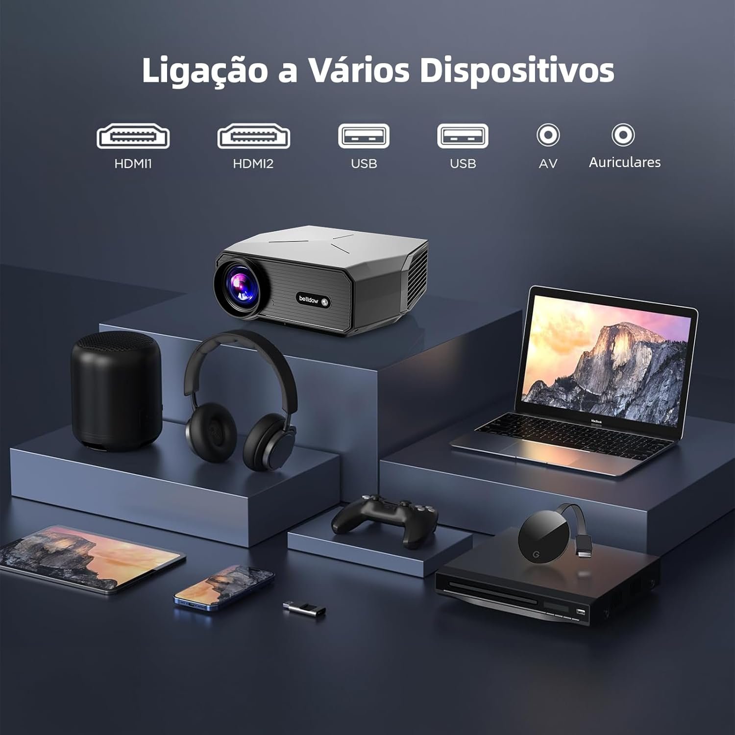 Bettdow Projetor 4k 8k 12000 Lumens Hd 1080p Compatível Completo De Android 9, Smart Projetores Retroprojetor Portatil 350 ANSI WiFi 6 BT5.0, Auto Correção Trapezoidal, Foco Automático - Imagem 8