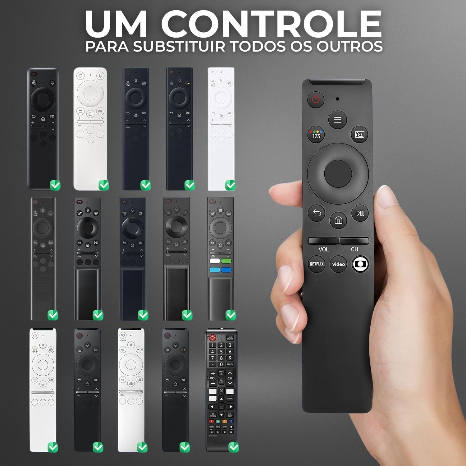 Controle Remoto Compatível com Smart TV Samsung — Com Botões Netflix, Prime Video e Globoplay— Funciona em Modelos 4K, QLED, Crystal, Neo QLED e OLED — Não Precisa Configurar - Imagem 3