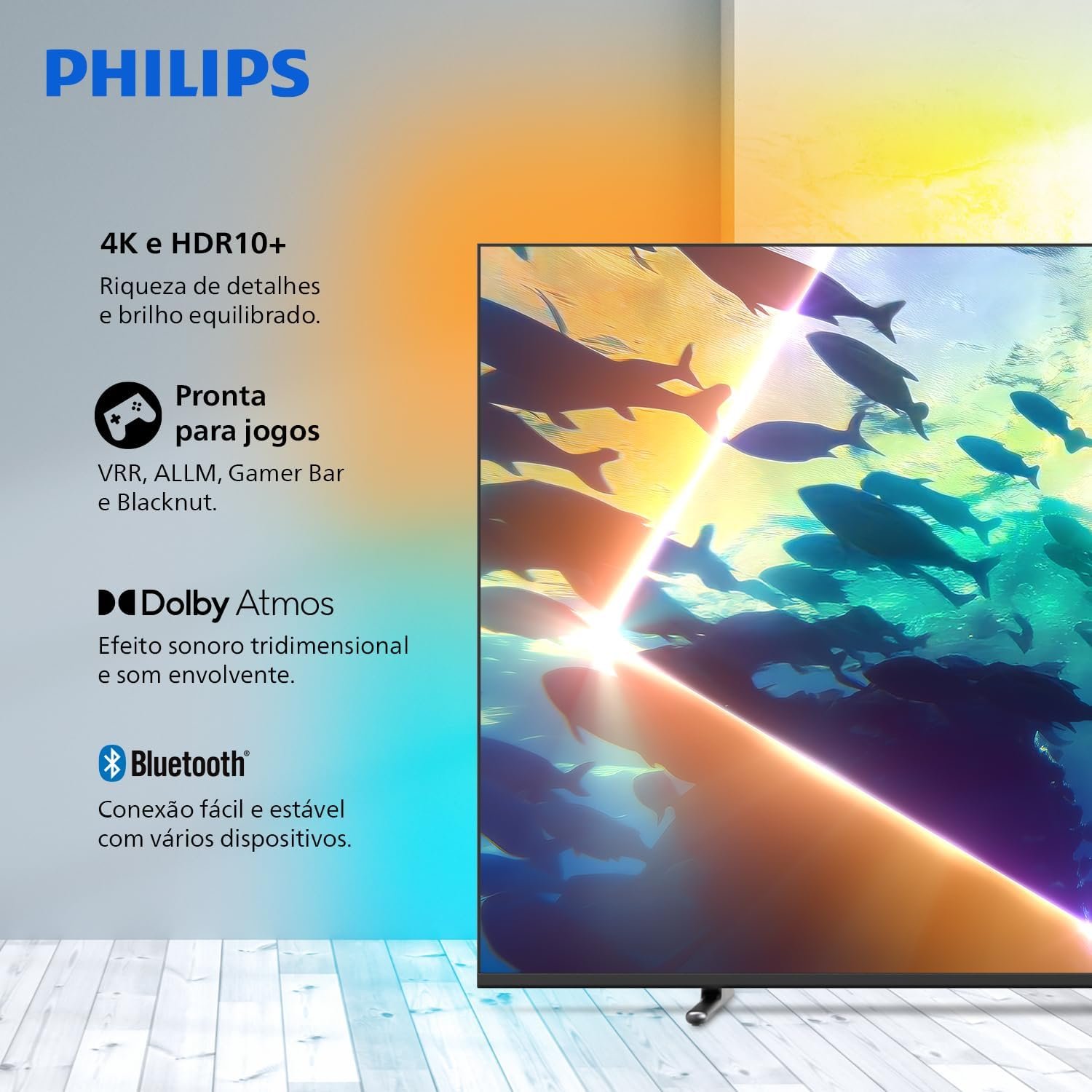 PHILIPS, Smart TV Ambilight 50" 4K, 50PUG8100/78, Comando de Voz, HDR10+/Dolby Atmos, VRR/ALLM, Bluetooth - Imagem 4