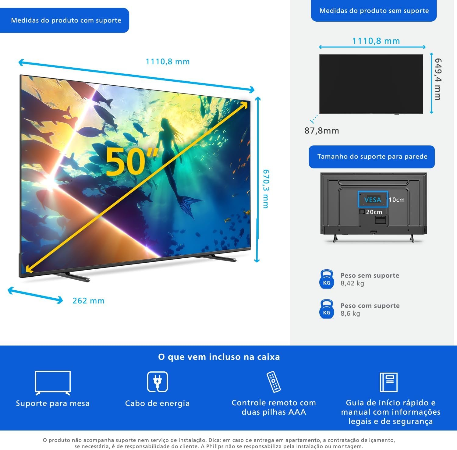 PHILIPS, Smart TV Ambilight 50" 4K, 50PUG8100/78, Comando de Voz, HDR10+/Dolby Atmos, VRR/ALLM, Bluetooth - Imagem 12