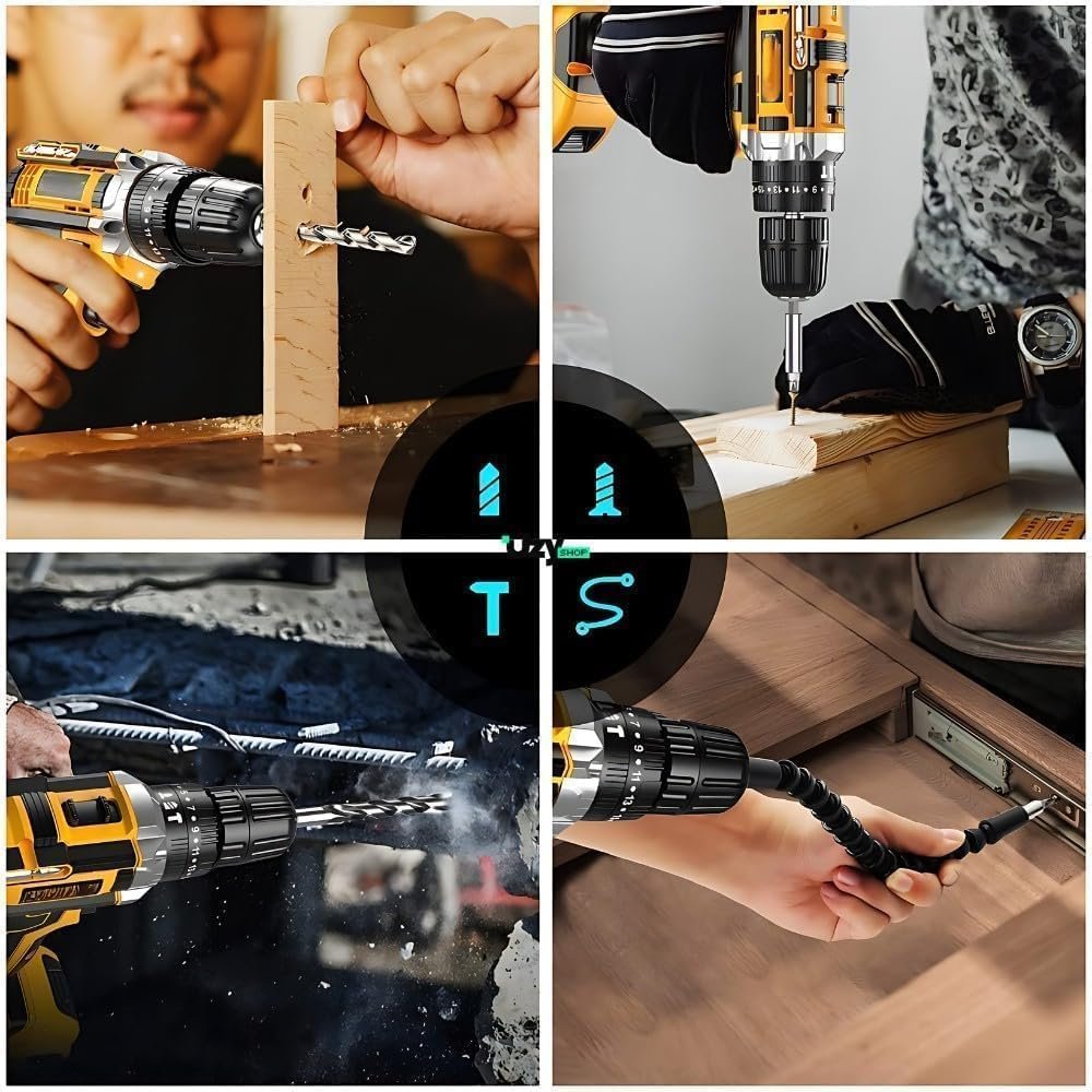 Furadeira e Parafusadeira de Impacto Sem Fio 21V com LED, 2 Baterias Recarregáveis Bivolt e 32 Acessórios - Maleta Completa para Uso Profissional e Doméstico - Imagem 5