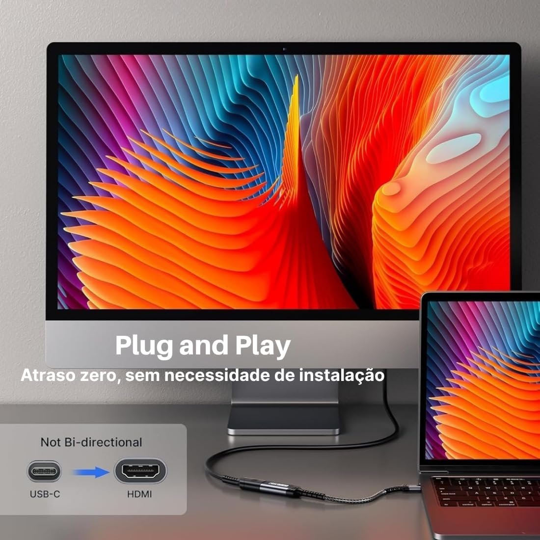 Adaptador de Alumínio Tipo-C para HDMI 4K (60Hz) - Para MacBook Pro/Air, iPad Pro/Air, Mac Mini, iMac (M1/M2) (Cinza Espacial) - Premium - Imagem 3