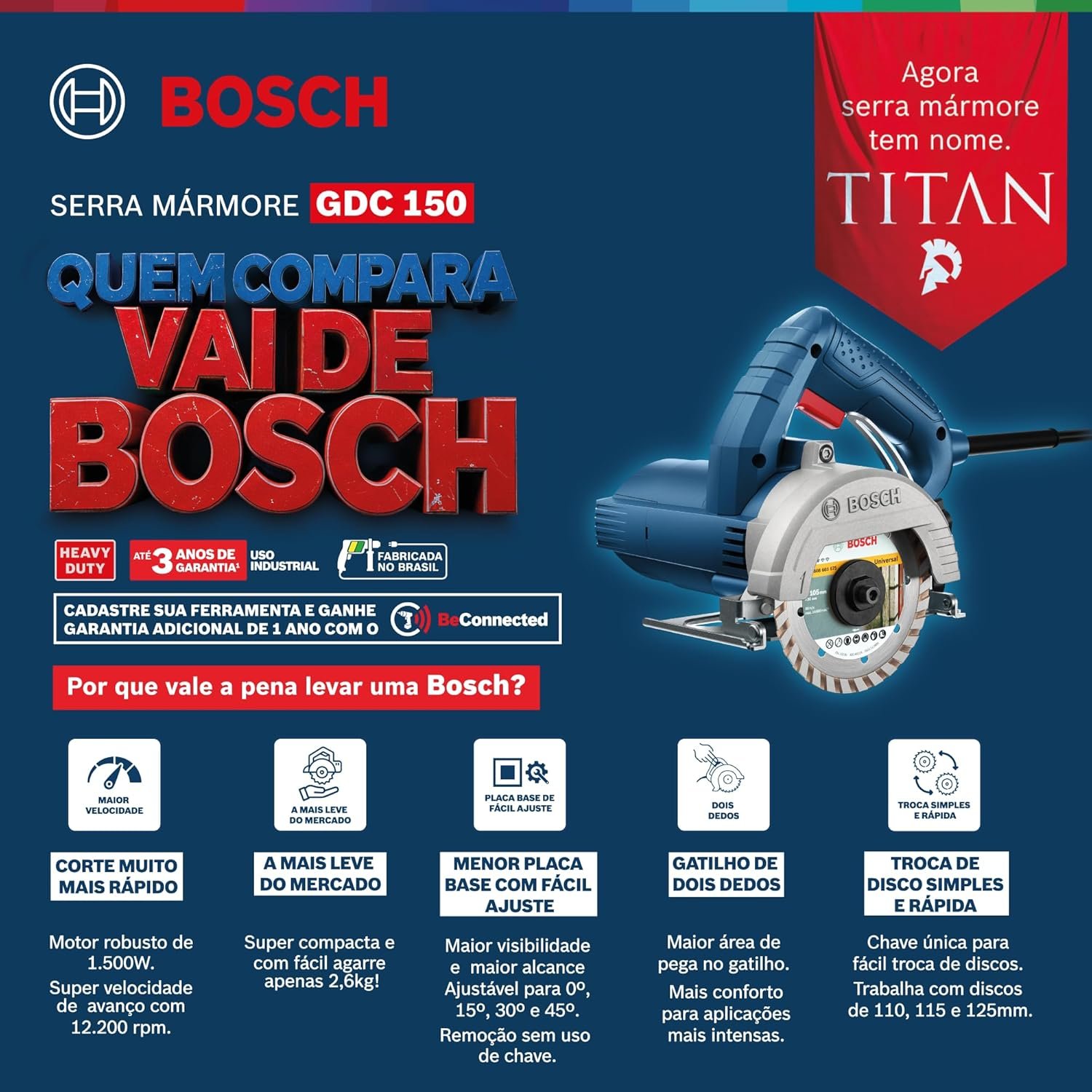 Bosch Serra Mármore GDC 150 TITAN 1500W 220V com 1 disco - Imagem 11