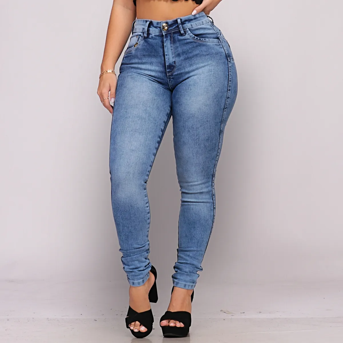 Calça Jeans Feminina Cós Alto Empina Bumbum