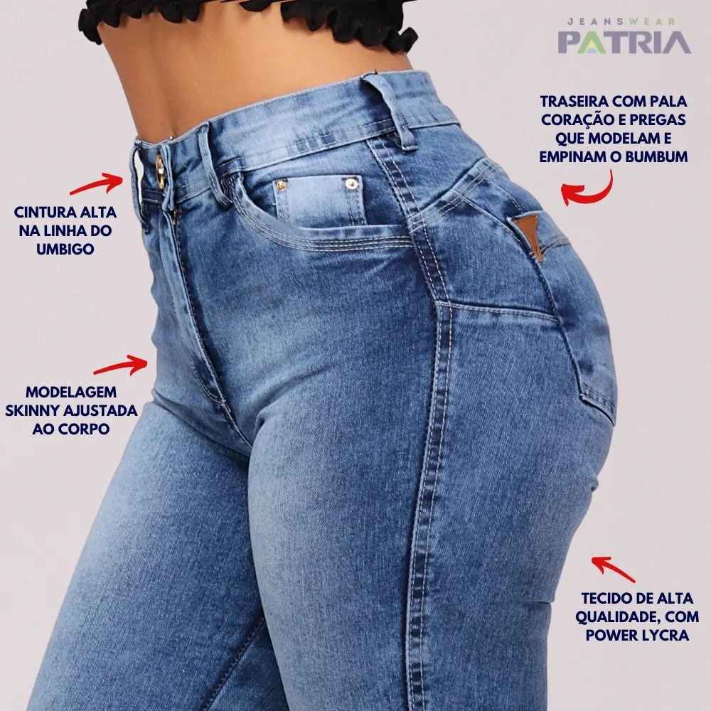 Calça Jeans Feminina Cós Alto Empina Bumbum