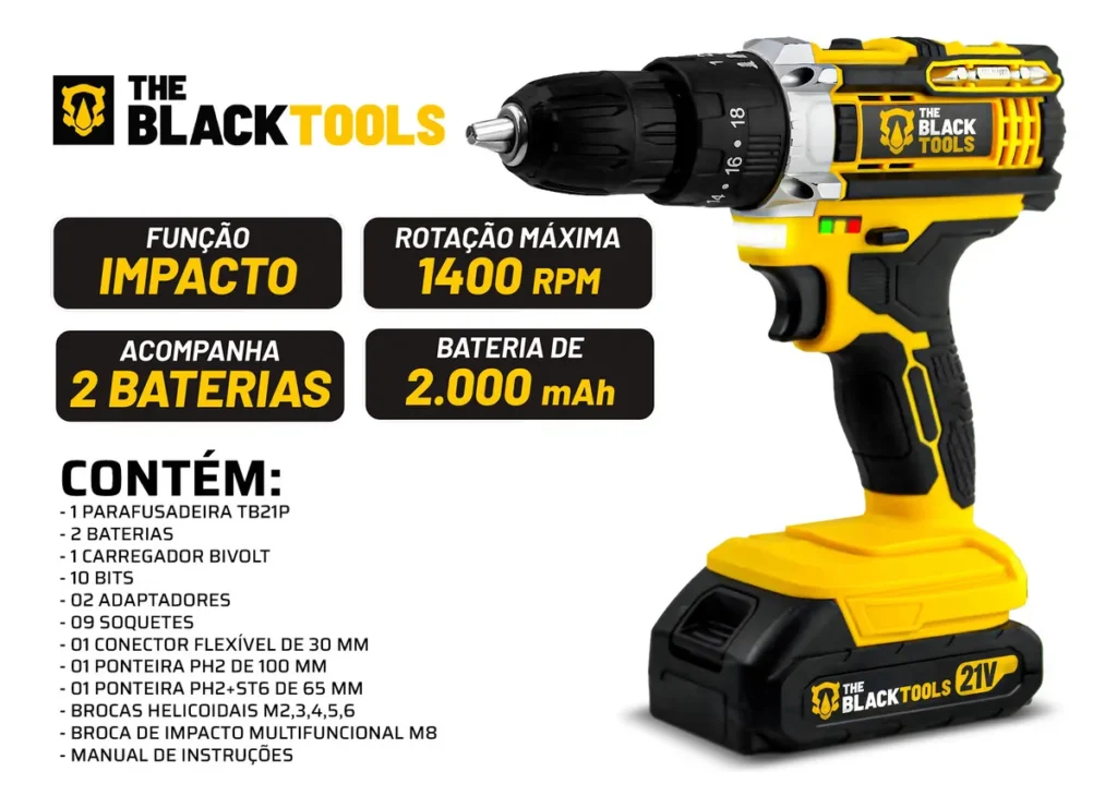 Parafusadeira Furadeira De Impacto The Black Tools Profissional